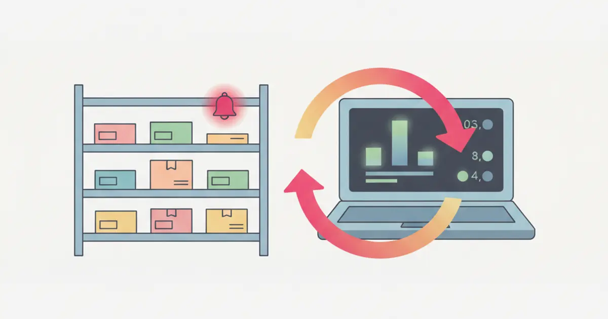 Warehouse dashboard with product inventory, stock levels and WooCommerce synchronization